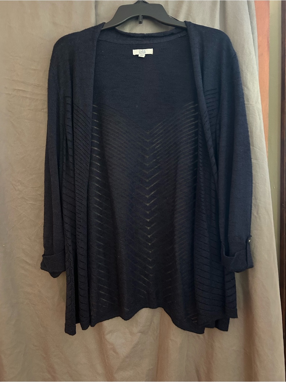 Navy Blue Open-Front Lightweight Knit Cardigan Sweater